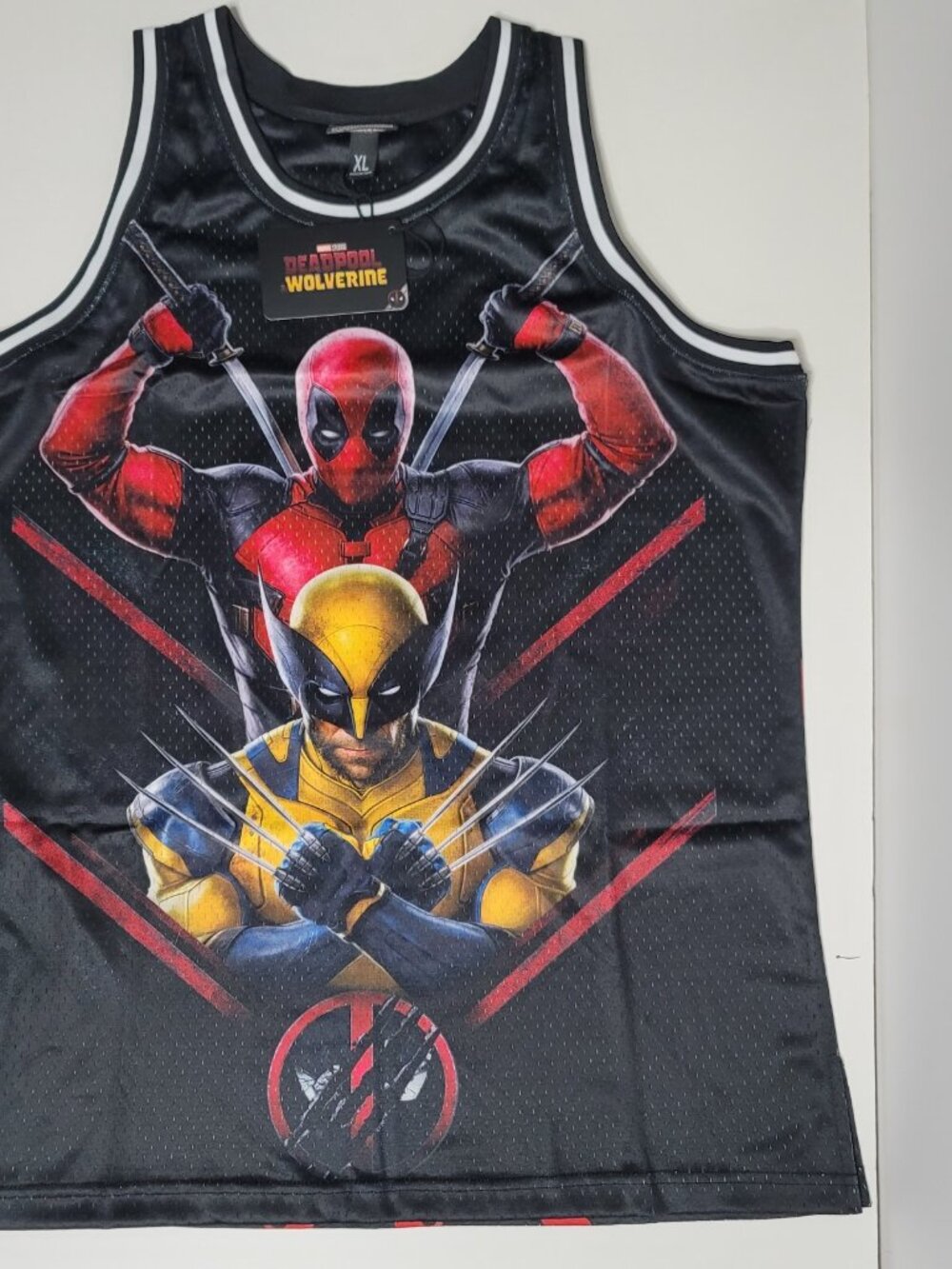 Marvel Deadpool VS Wolverine Jersey Lids Print Tank Top Red Black NEW Mens XL